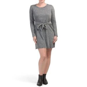 Cable & Gauge Weathered Gray T-Shirt Dress Size Large Tie-Waist Long Sleeves